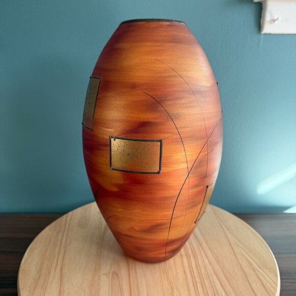 Vintage Vlasta Vorbornikova Vase Signed Czech Glass Iridescent 13 " Orange Abstr - Picture 6 of 9